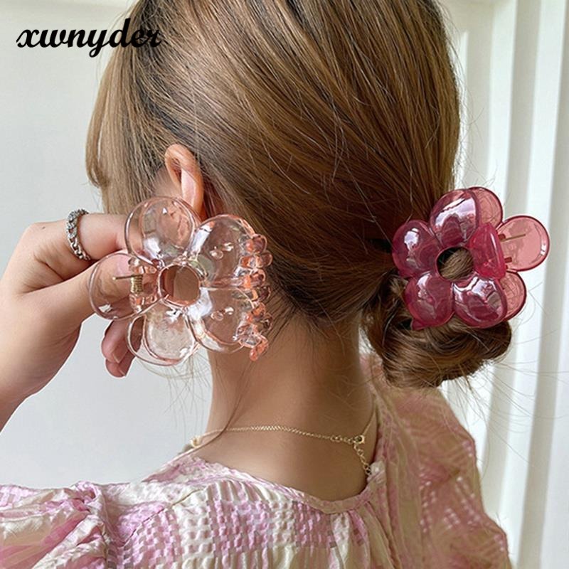 Kẹp Tóc Càng Cua Trong Suốt Bằng Acrylic Tạo Hình Bông Hoa Xinh Xắn Dành Cho Bé Gái