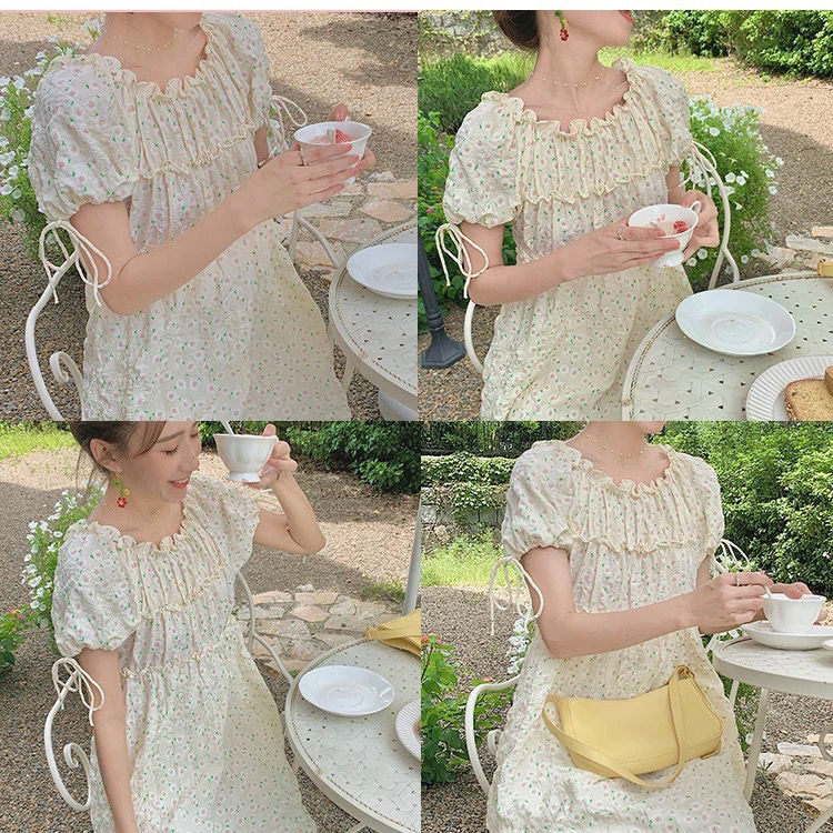 Đầm chữ A tay ngắn in hoa phong cách đáng yêu cho nữ