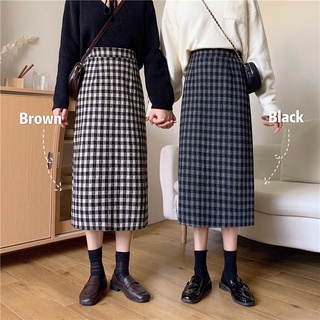 Kumivn SẴN chân váy dạ nỉ kẻ caro dáng dài lưng cao chun sau ulzzang Hàn Quốc