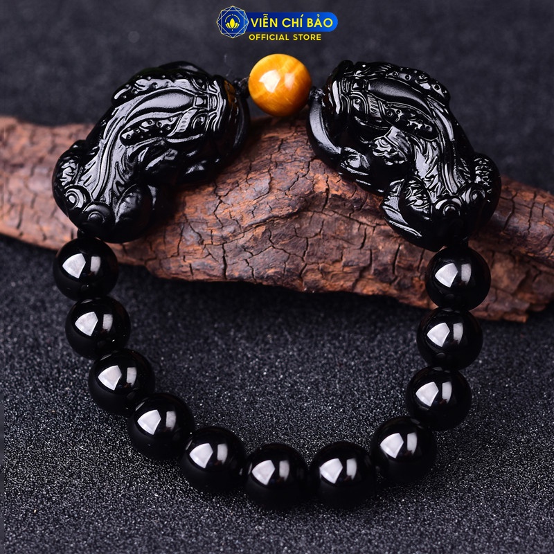 Vòng tay đá phong thủy Tỳ Hưu đôi đen chất liệu đá tự nhiên thời trang phụ kiện trang sức Viễn Chí Bảo V000219