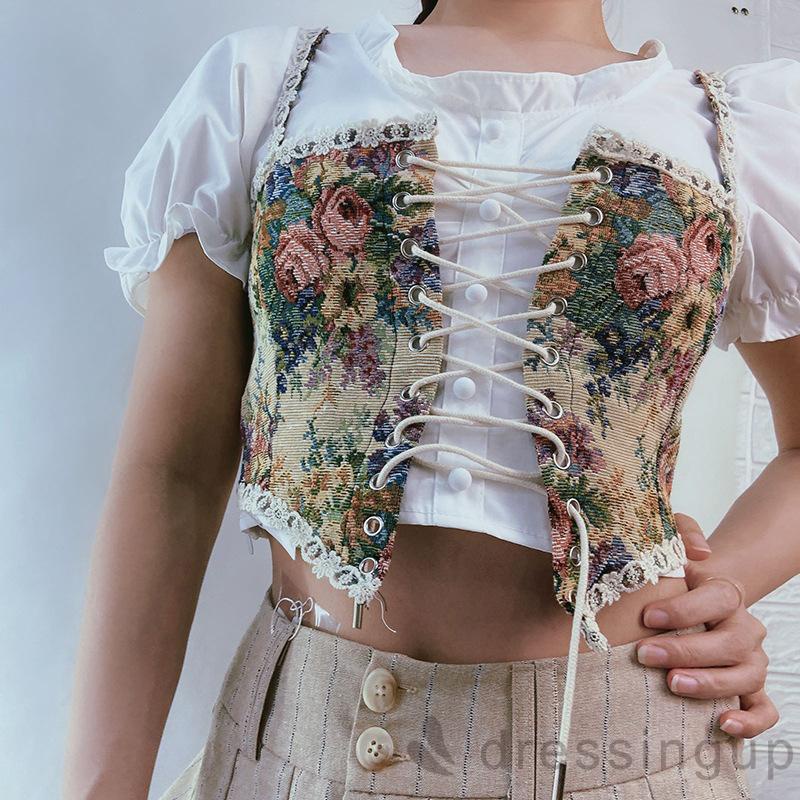 Đai nịt bụng in hoa phong cách retro thời trang mùa hè cho nữ