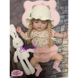 Nón len bím tóc tai gấu trắng kem hình Cherry cho bé yêu - Dương liễu handmade