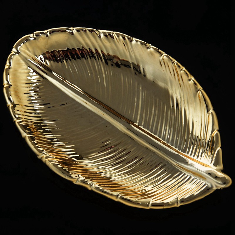 Đĩa Sứ Hình Chiếc Lá Màu Vàng Dùng Đựng Trái Cây / Trang Sức