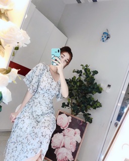 Đầm maxi tay loe rút đùi 2 lớp