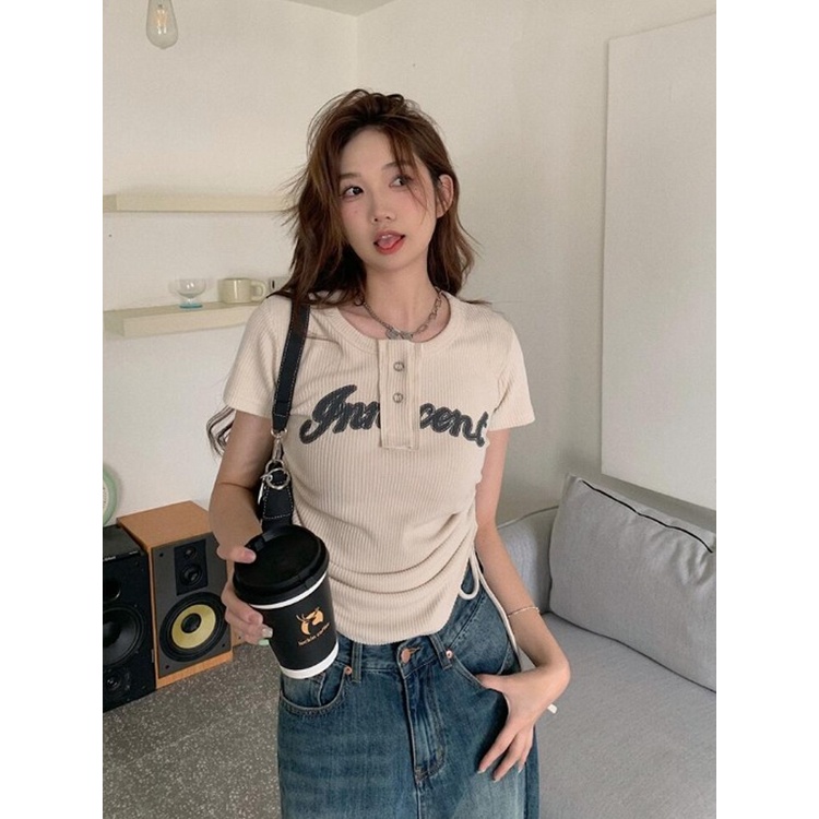 QADCOL  Áo Thun Ngắn Tay Hở Vai Thời Trang Nữ Tính
