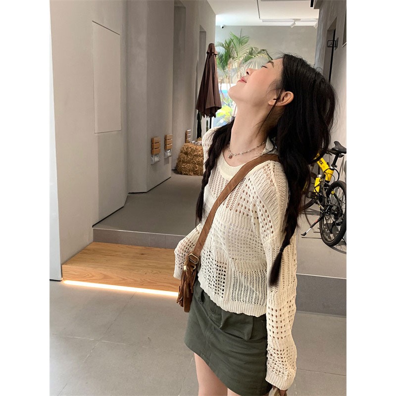 Áo Len Lưới Tay Dài Chống Nắng Thời Trang Cho Nữ