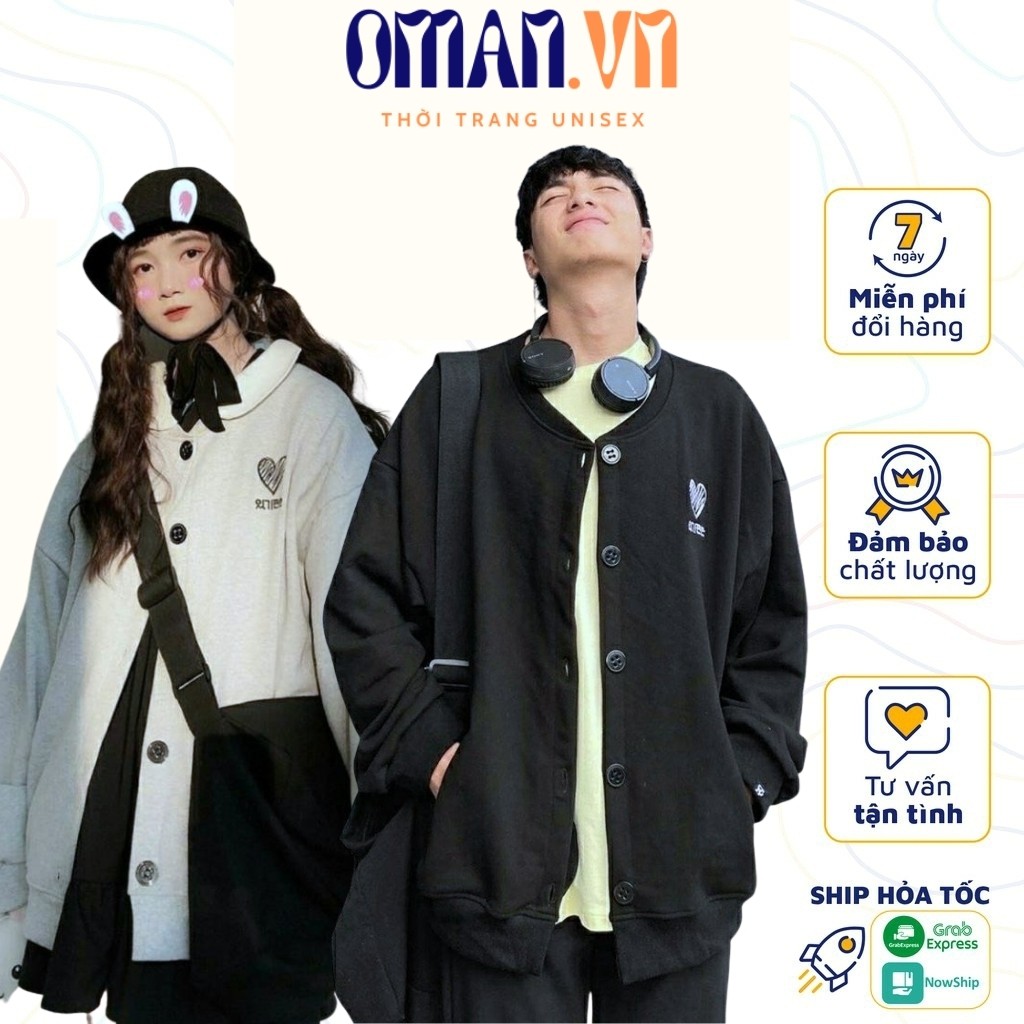 Áo khoác nỉ Cardigan Thêu TYM NÚT form rộng Áo Cardigan nỉ ulzzang Cá Tính Unisex AKN44 Oman