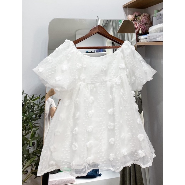 [HÀNG SẴN]ÁO BABYDOLL REN HOA NỔI TAY BỒNG “LOLIPOP”SIÊU XINH