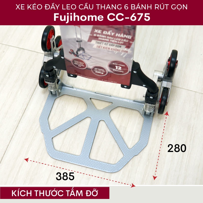 Xe kéo hàng leo cầu thang 6 bánh Nhập Khẩu Nhật Bản Fujihome 70kg, xe đẩy hàng leo cầu thang gấp gọn đa năng siêu thị