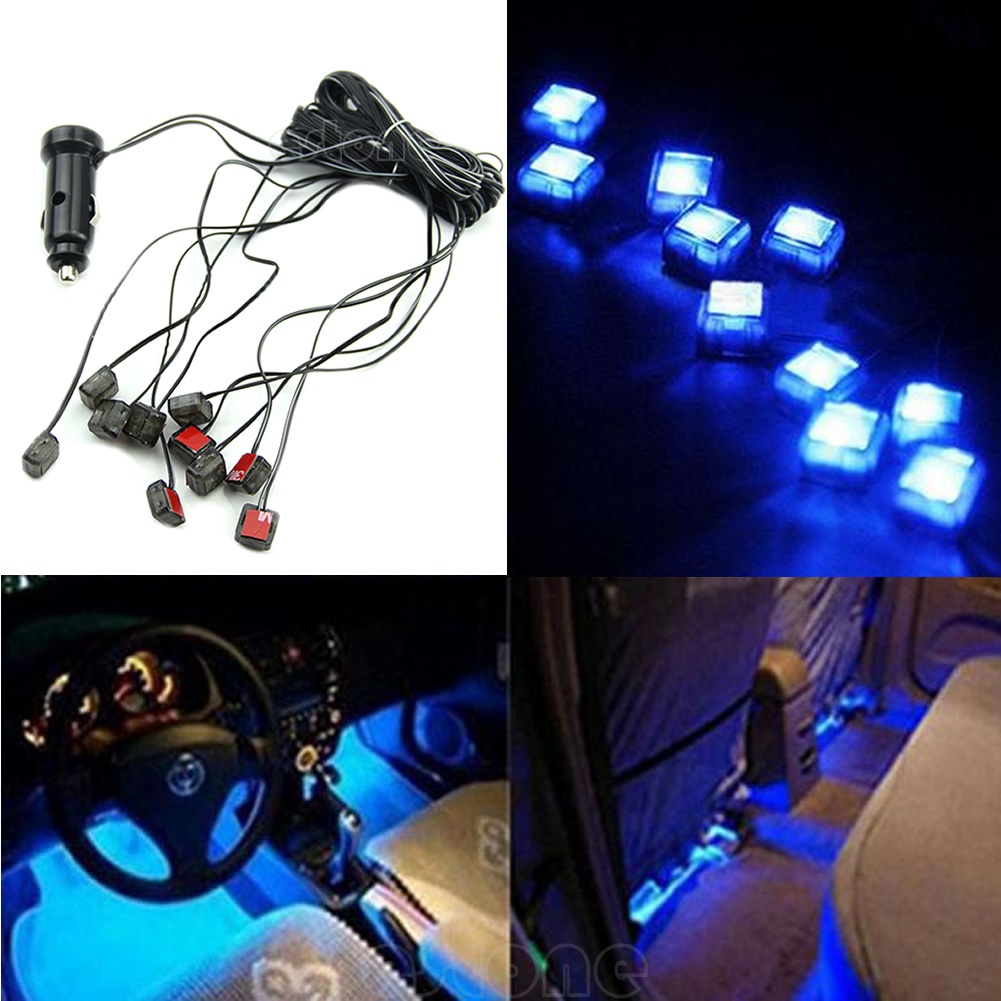 Dây Đèn LED Trang Trí Nội Thất Xe Hơi 12V 10 Trong 1 Ánh Sáng Xanh