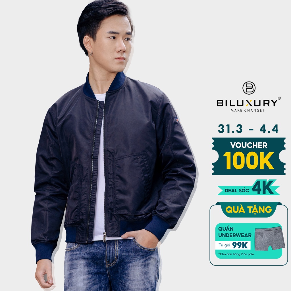 Áo khoác nam bomber Biluxury 4AG2T008 vải gió hai lớp chông nước đẳng cấp Gore-tex