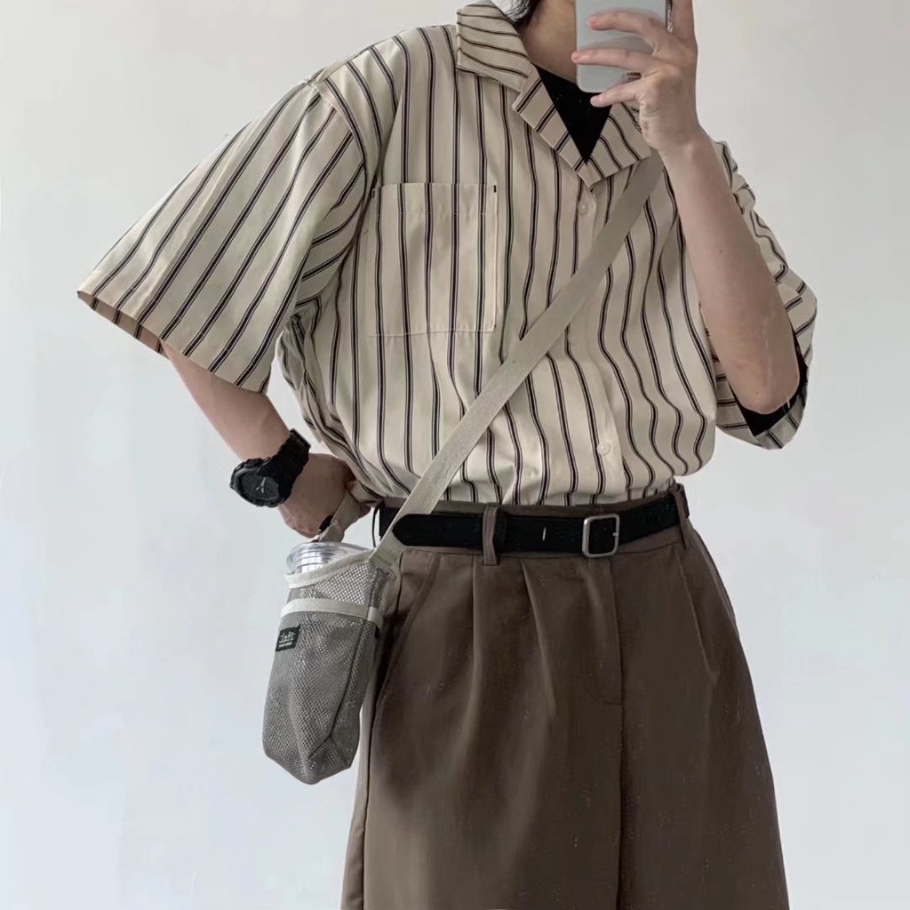 áo sơ mi tay ngắn họa tiết sọc thời trang phong cách hàn năng động cho nam hàn quốc áo kiểu nam retro simple fashion áo nam đẹp áo sơ mi nam ngắn tay sọc