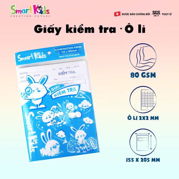 Giấy Smartkids kiểm tra SK-EP101 Dành cho học sinh cấp 1, cấp 2 và cấp 3, có ô ly, viết không lem