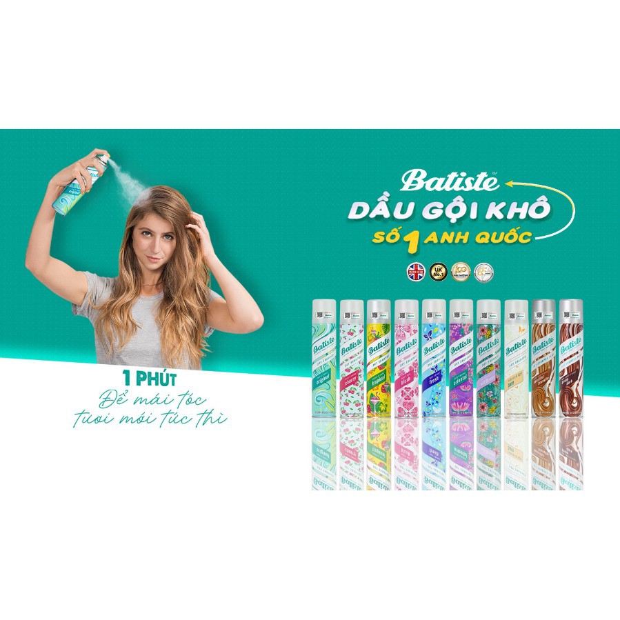 Dầu Gội Khô Batiste 200ml, Batiste 50ml Dry Shampoo Gội khô Anh Chính Hãng 100% UK