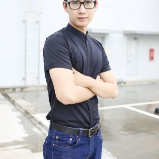 Sơmi nam cổ trụ tay ngắn đen