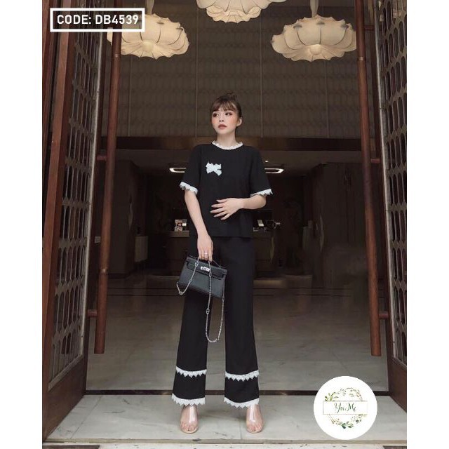 Set Đồ Bộ Mặc Nhà Phối Ren - Vải Lụa Tuyết Cao Cấp - Vải Dày Dặn - 8 Màu - Form Quần Ống Rộng Sang Chảnh | BigBuy360 - bigbuy360.vn