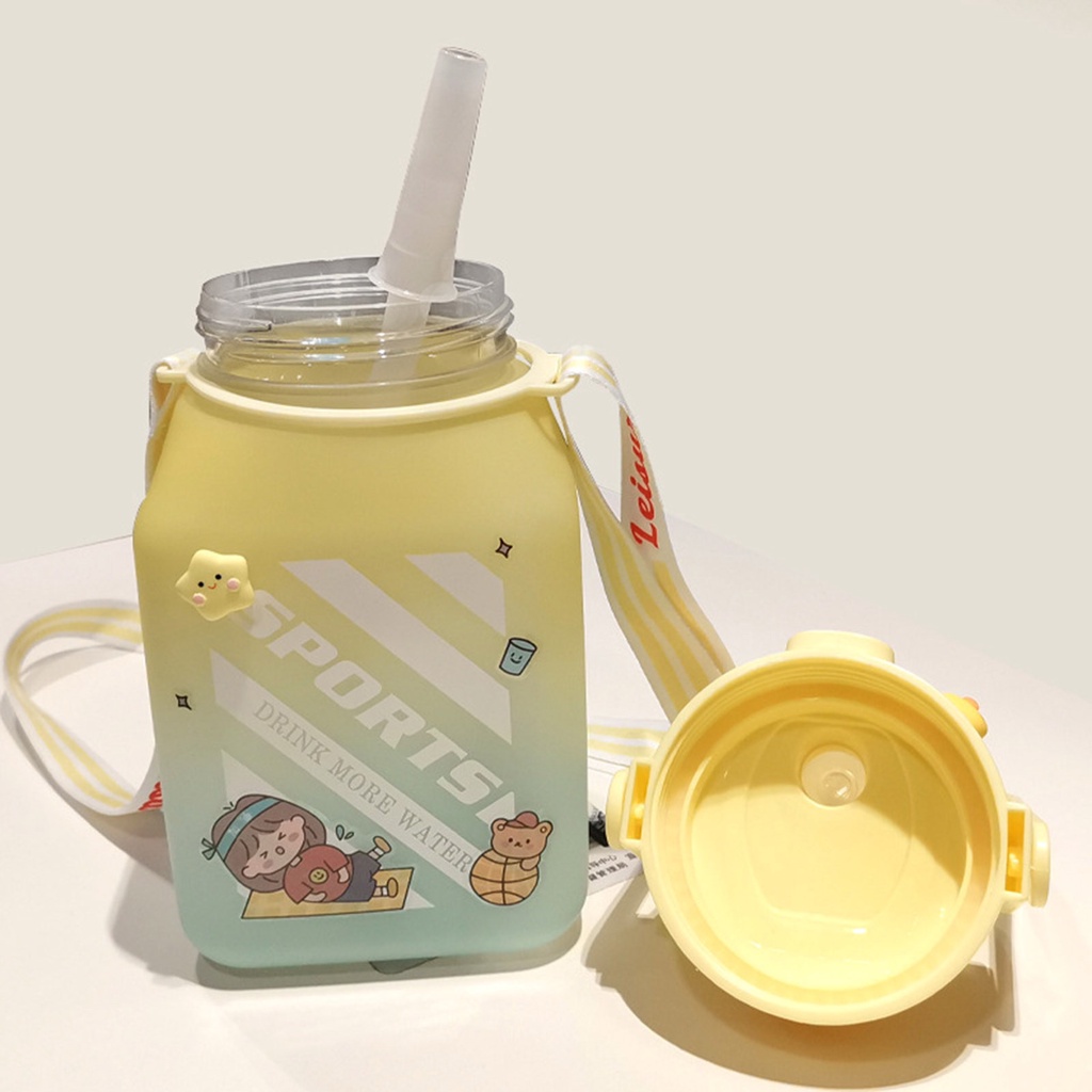 Bình đựng nước 1.5L - Bình nước thể thao dáng vuông có quai đeo tặng kèm ống hút và sticker dán nổi (BN15L)