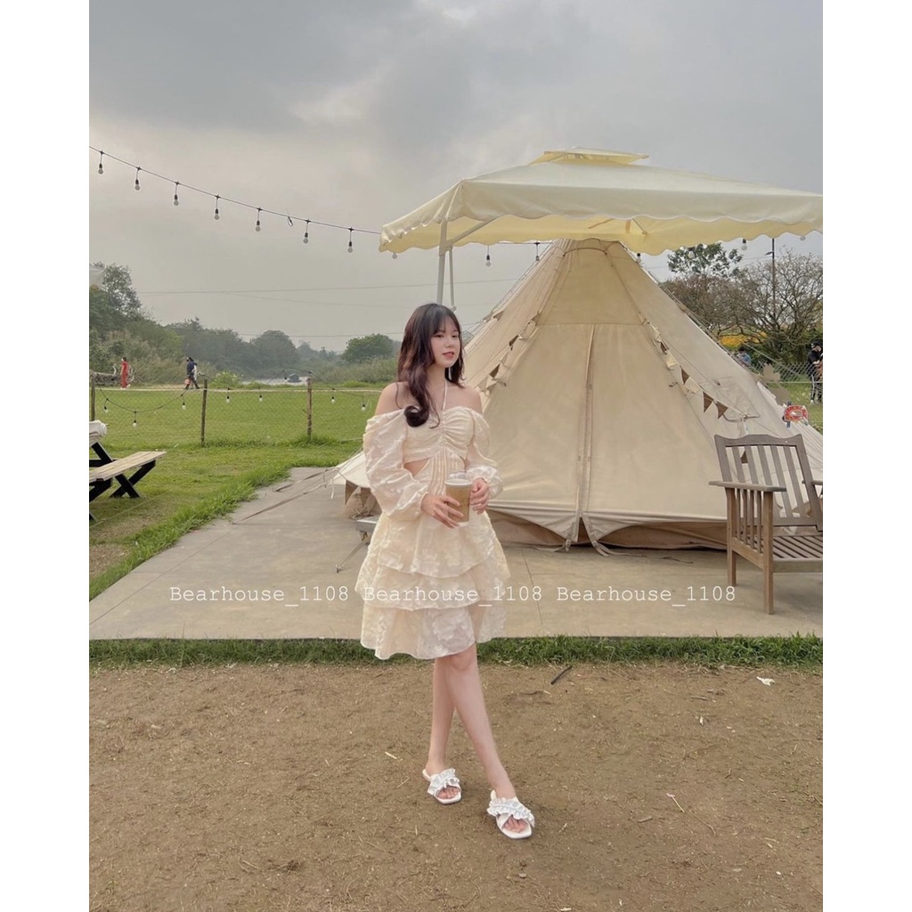 Đầm trắng hoa nổi cổ yếm tay lỡ cutout 💖 KÈM ẢNH THẬT | BigBuy360 - bigbuy360.vn