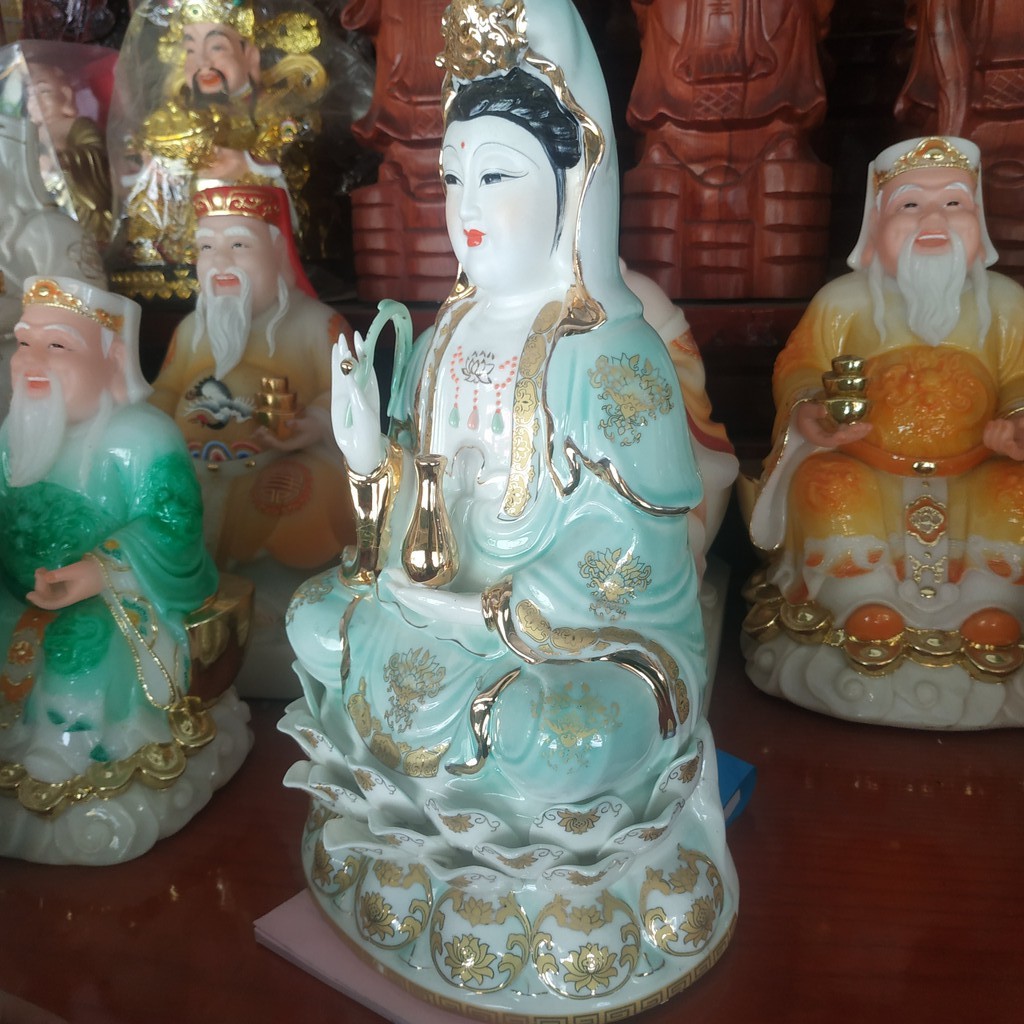 Tượng quan thế âm bồ tát sứ xanh cao 36 cm