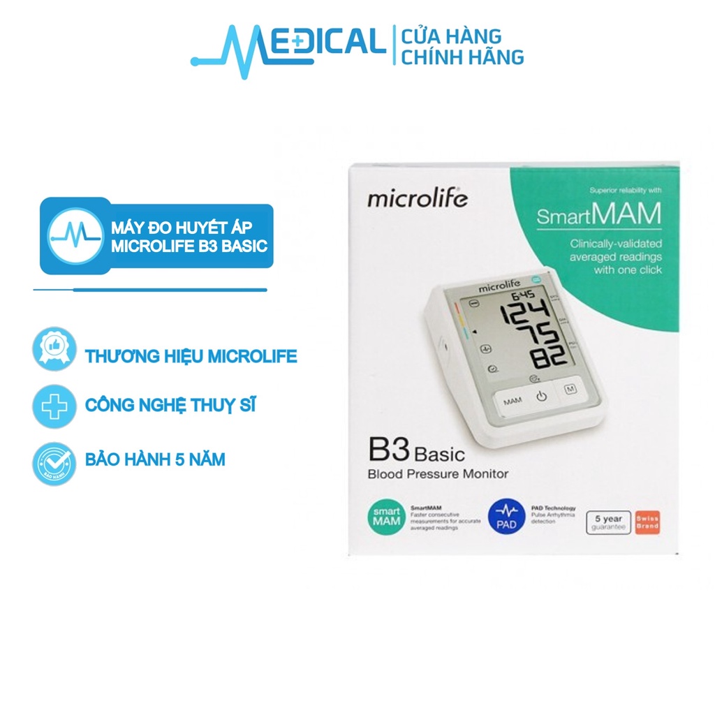 Máy đo huyết áp MICROLIFE B3 Basic công nghệ MAM thông minh đo 2 lần - MEDICAL thumbnail
