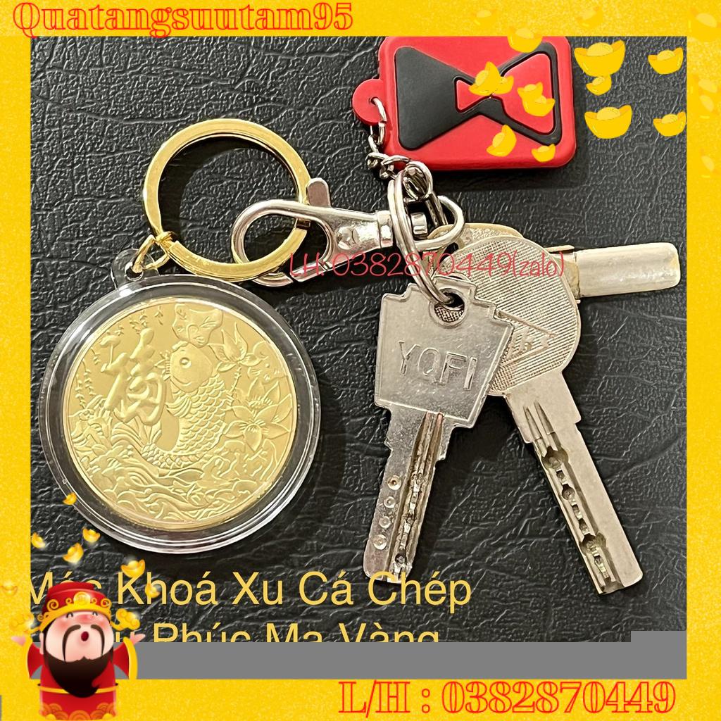 Xu Cá Chép Tài Lộc Mạ Vàng Phong Thuỷ May Mắn Tặng Móc Khóa, Túi Gấm Đỏ