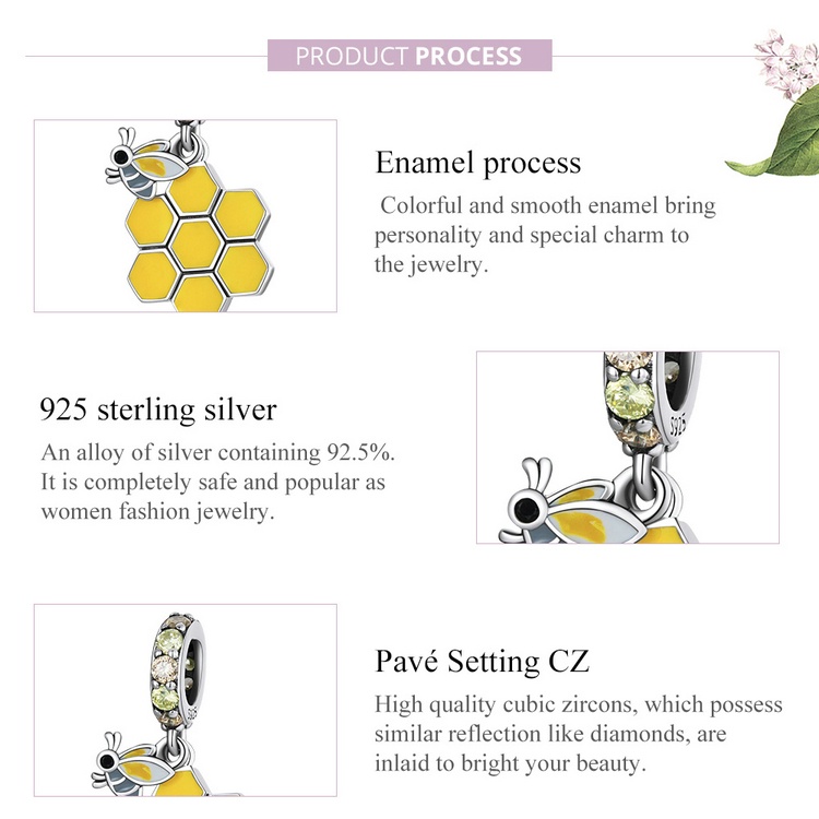 Hạt xỏ lỗ BAMOER SCC2186 925 bạc hình tổ ong dùng làm trang sức thủ công