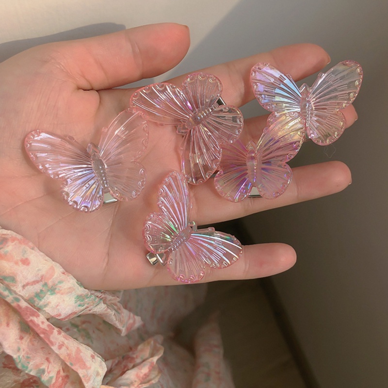 Set 5 Kẹp Tóc Hình Bướm/Trái Tim Màu Hồng Trong Suốt Thời Trang Cho Nữ