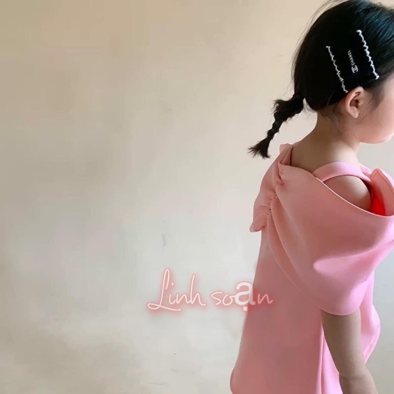 Váy tiểu thư phối nơ trước ngực siêu chất siêu xinh cho bé