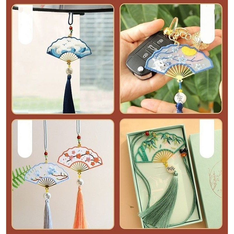 Bộ thêu dây treo, móc khóa bình an, kẹp sách