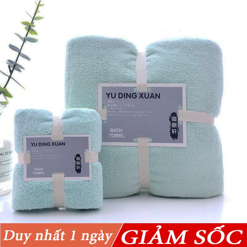 Set 2 Khăn tắm dày 34x75+70x140,siêu thấm chất liệu 100 cotton 120g+450g -143