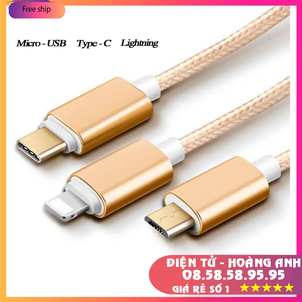 [Mã ELORDER5 giảm 10k đơn 20k] Cáp Sạc 3 Đầu Bọc Dù Siêu Gọn Gàng - dây sạc 3 trong 1 đa năng mã sản phẩm TA3093