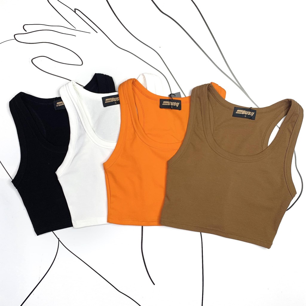 Áo Ba Lỗ Cổ Viền Croptop BUSY Cotton Thun Zip BL5C