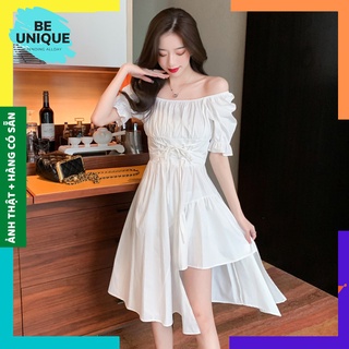 Đầm cổ vuông đan dây rút eo, sang trọng, phong cách pháp hoa lệ - sp000124