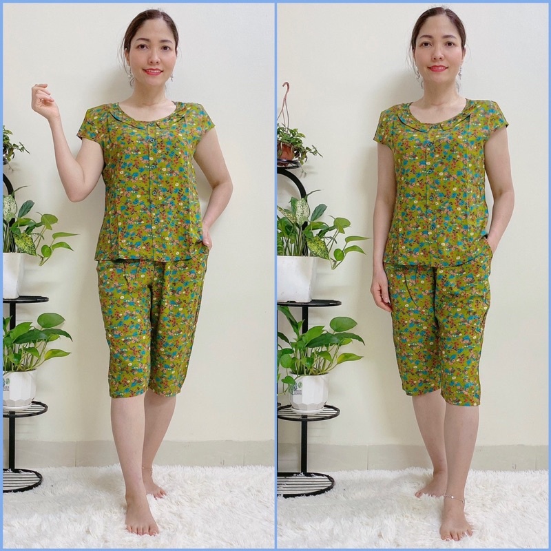 Đồ bộ trung niên Bộ Lanh Nhung Trẻ Gia Huy mẫu Quần Ngố Lửng Có Tay