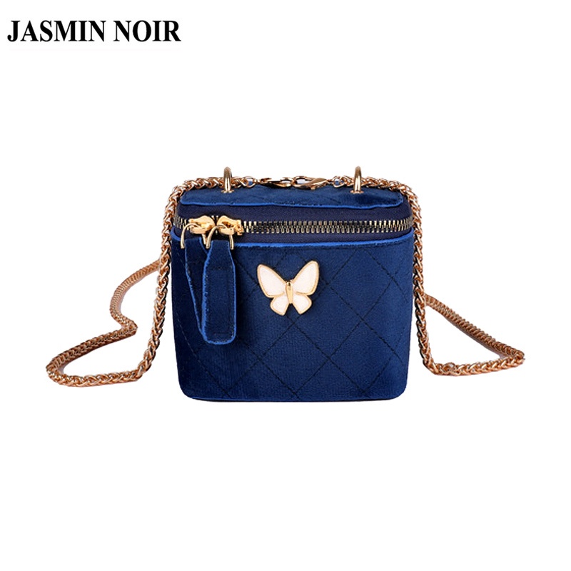 Túi Đeo JASMIN NOIR Chéo Hình Vuông Bằng Vải Phối Dây Xích Thời Trang Dành Cho Nữ