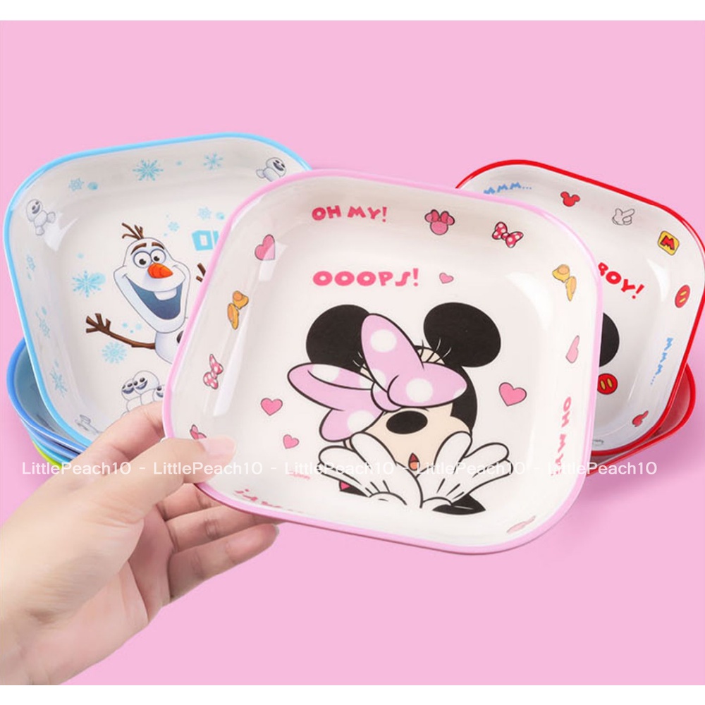 Đĩa Dĩa ăn dặm Melamine vuông Disney cho bé Elsa Frozen Car Mickey Minnie Princess kiểu mới 2022