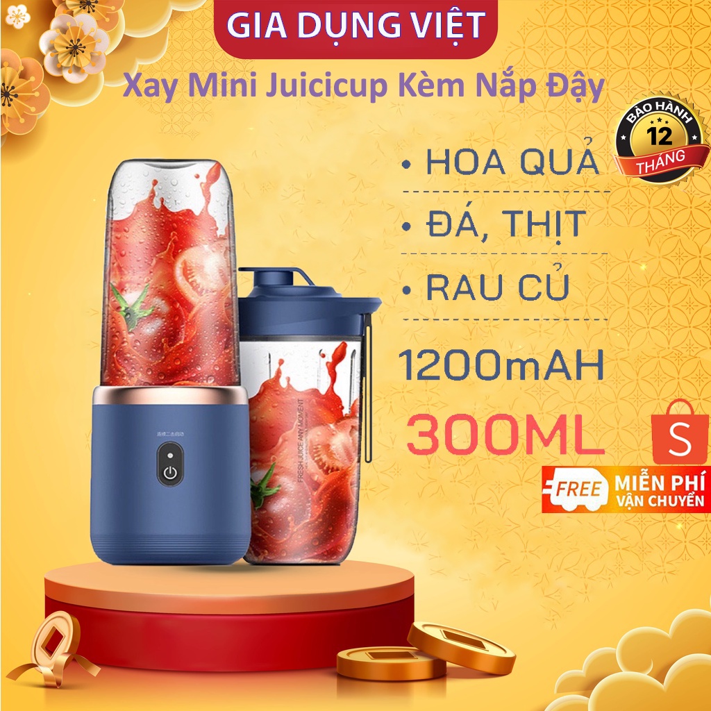 Máy xay sinh tố mini 6 lưỡi tích điện cao cấp thế hệ mới Juice Cup, máy xay cầm tay siêu khỏe có nắp đậy