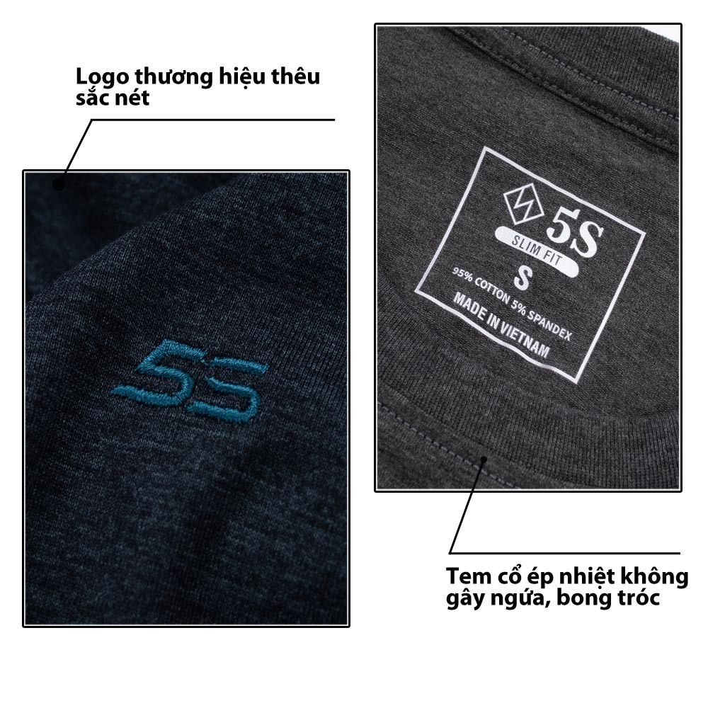 Áo Phông Nam Dài Tay Cổ Tim 5S (6 màu), Vải Mềm Mịn, Co Giãn Thoải Mái, Phom Ôm Trẻ Trung (DT-02) | BigBuy360 - bigbuy360.vn