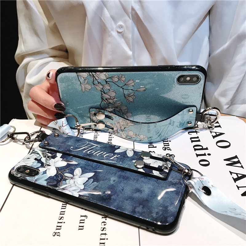 Ốp điện thoại mềm hình hoa có quai cầm thích hợp cho iPhone X XS XR XS Max 6 6s Plus 7 8 Plus 11 11 Pro Max SE 2020