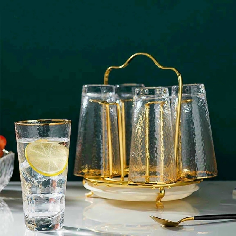 Úp cốc Inox vàng gương có khay hứng nước kèm núm bọc chống trượt