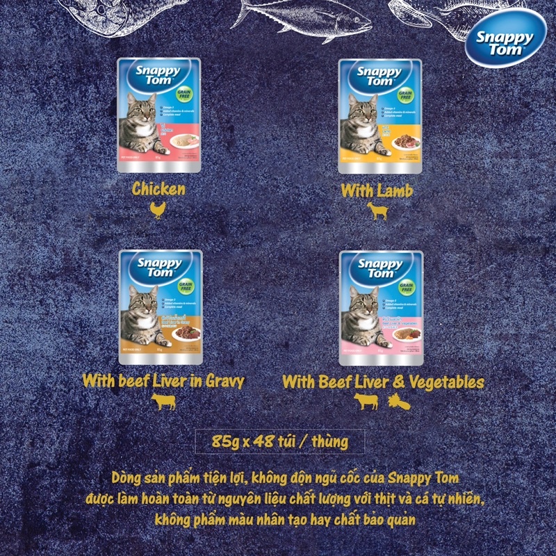 Pate SNAPPY TOM Real Fish Gói 85g - Cá Thật, Thịt Thật Cho Mèo