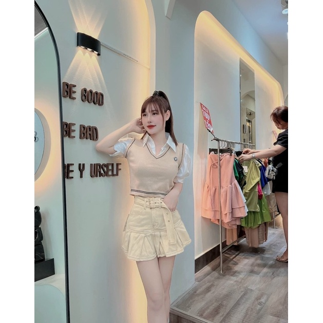 Áo Len Phối Cổ Sơ Mi Giả Ghile Vintage, Len mongtoghi Quảng Châu 436