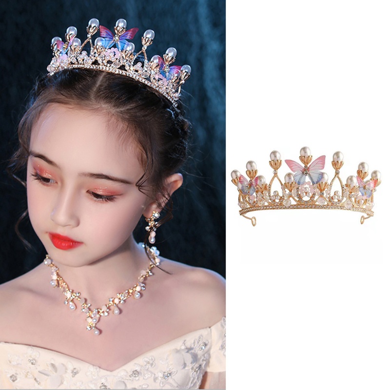 [Hàng mới về] Băng đô vương miện cài tóc hình bướm đính đá ngọc trai hợp thời trang