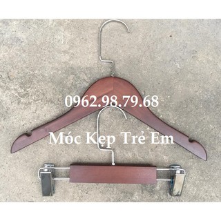 Móc Kẹp Gỗ Trẻ Em 40C Móc Áo Gỗ Nâu và 15 C Kẹp Quần Gỗ Nâu
