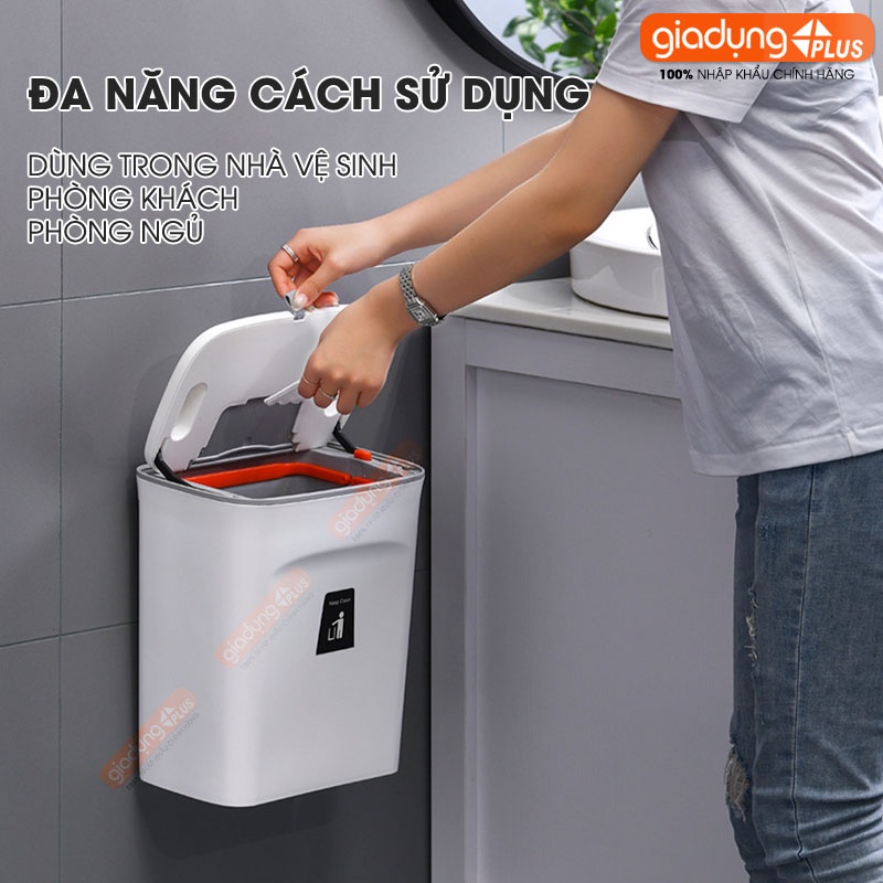 Thùng rác treo tủ bếp 9L, thùng rác nắp lật nắp đậy thông minh đậy kín bằng nhựa PP cao cấp (có ruột & quai xách) Lazydo