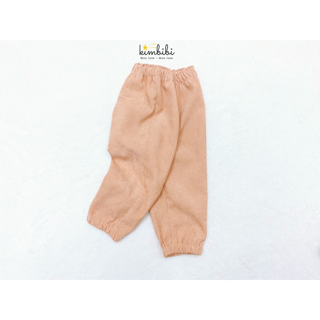 Quần dài cho bé gái bé trai chất nhung tăm  bo gấu Velvet bomber Kimbibi nhiều màu cho bé 1-8 tuổi