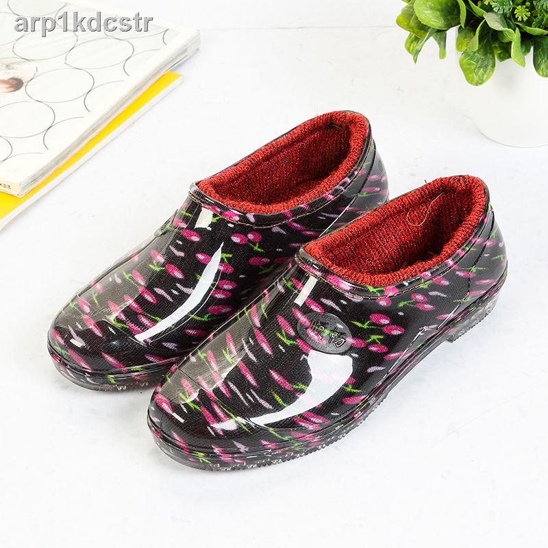 ☄☎Bông sang trọng giày đi mưa phụ nữ không thấm nước cao su overshoes ủng thấp cổ người lớn chống