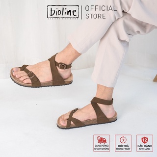- Sandal đế trấu DA BÒ THẬT xỏ ngón quai chéo sandal birken unisex xỏ ngón lót chống nước Bioline chính hãng