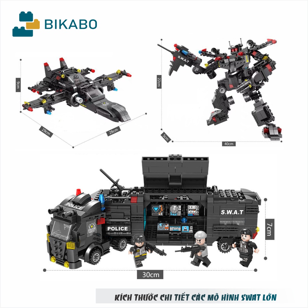 Mô hình lắp ráp xe cảnh sát 550 chi tiết, đồ chơi lắp ghép mô hình robot biến hình cỡ lớn, BIKABO