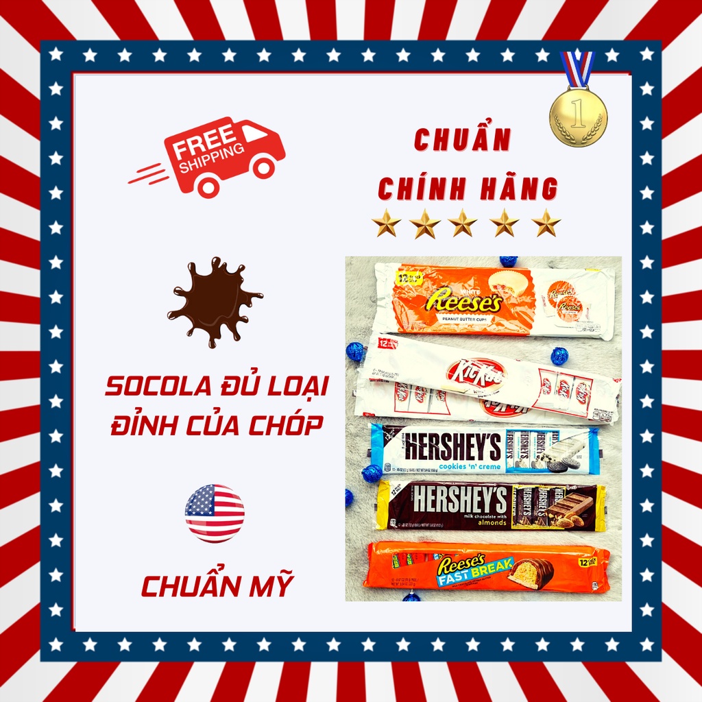 THANH SOCOLA ĐỦ LOẠI: HERSHEY _ KITKAT_ REESE’S, thanh gọn nhẹ dễ mang đi, chuẩn vị